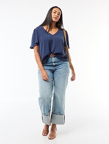 Blusa fluida tinta unita a maniche corte