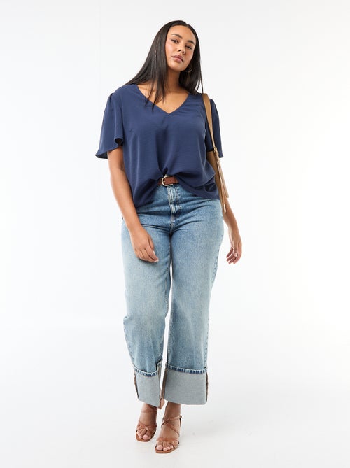 Blusa fluida tinta unita a maniche corte - Kiabi