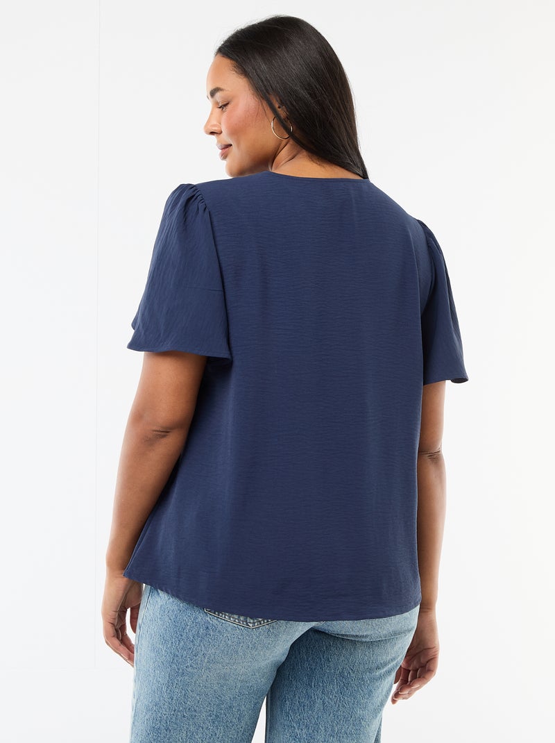 Blusa fluida tinta unita a maniche corte Blu scuro - Kiabi
