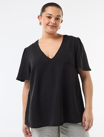 Blusa fluida tinta unita a maniche corte