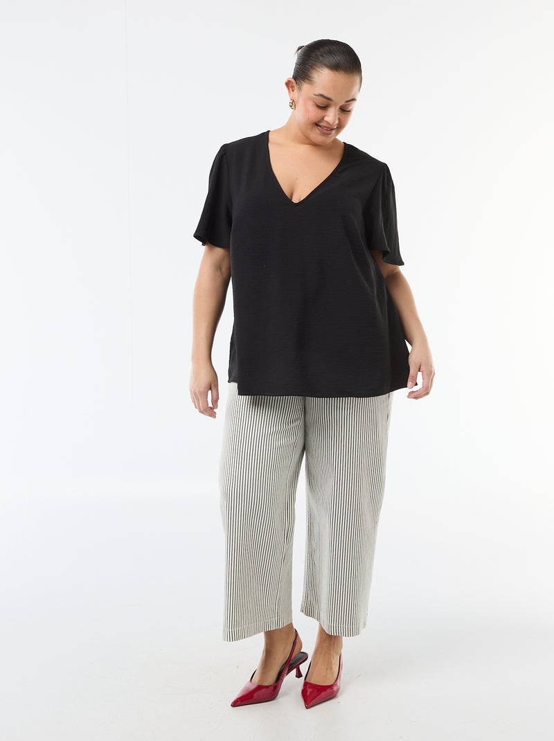 Blusa fluida tinta unita a maniche corte Nero - Kiabi
