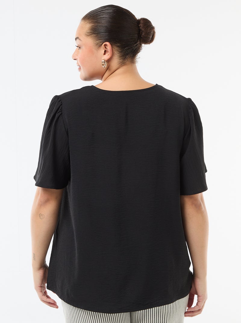 Blusa fluida tinta unita a maniche corte Nero - Kiabi