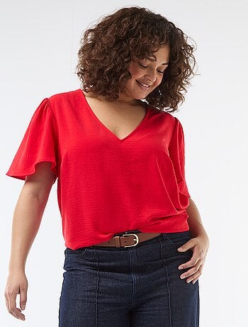 Blusa fluida tinta unita a maniche corte