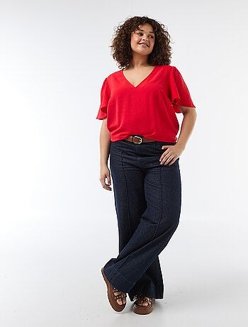 Blusa fluida tinta unita a maniche corte