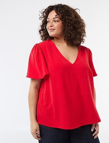 Blusa fluida tinta unita a maniche corte