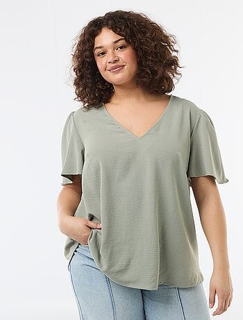 Blusa fluida tinta unita a maniche corte