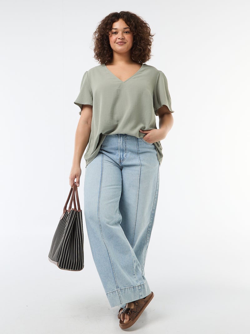 Blusa fluida tinta unita a maniche corte Verde - Kiabi