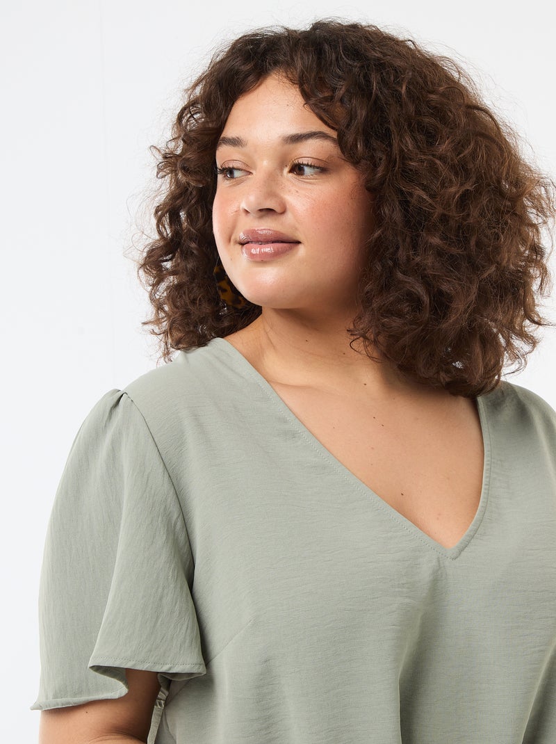 Blusa fluida tinta unita a maniche corte Verde - Kiabi
