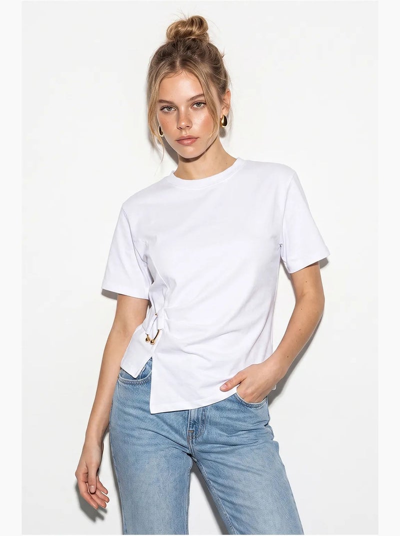 Blusa girocollo in misto cotone lucci Bianco - Kiabi