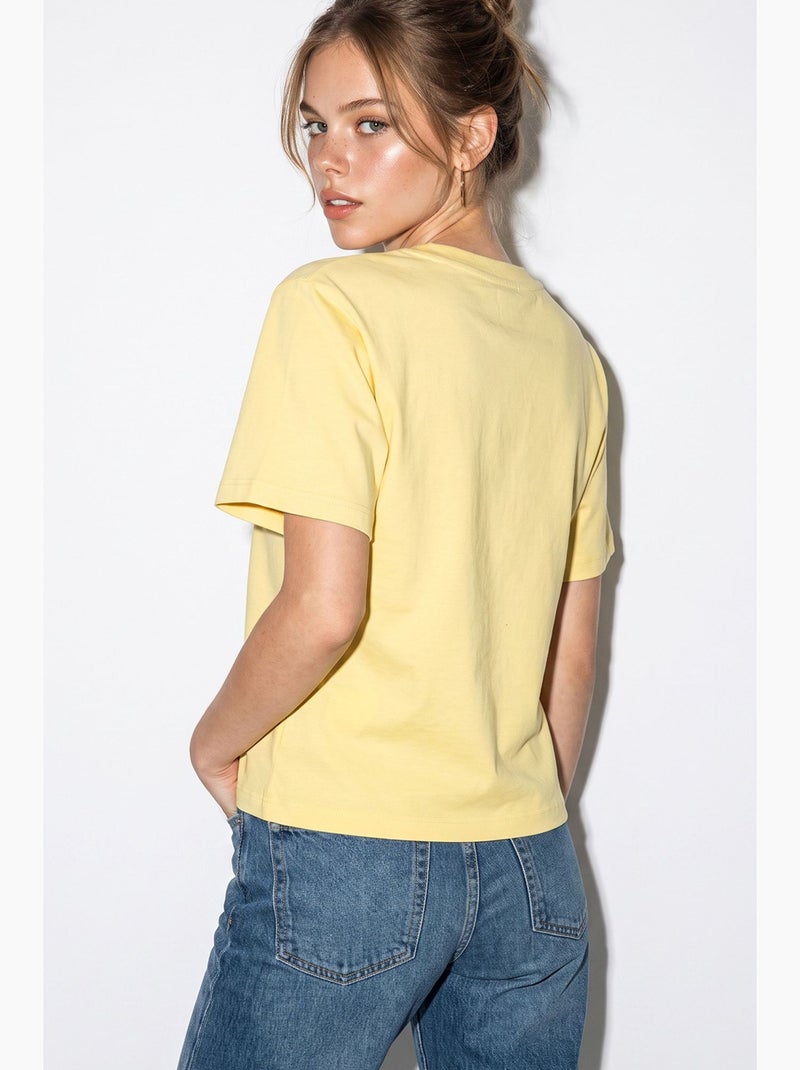 Blusa girocollo in misto cotone lucci Giallo limone - Kiabi