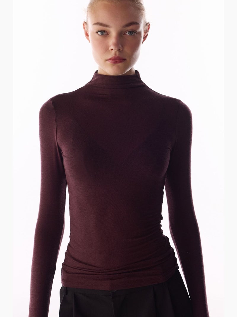 Blusa in cashmere con collo alto e maniche lunghe penti Rosso bordeaux - Kiabi