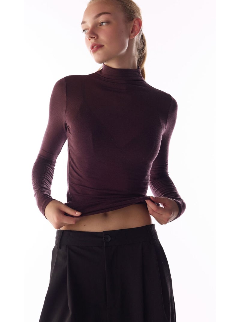Blusa in cashmere con collo alto e maniche lunghe penti Rosso bordeaux - Kiabi