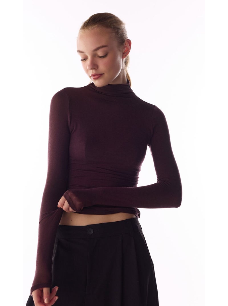 Blusa in cashmere con collo alto e maniche lunghe penti Rosso bordeaux - Kiabi