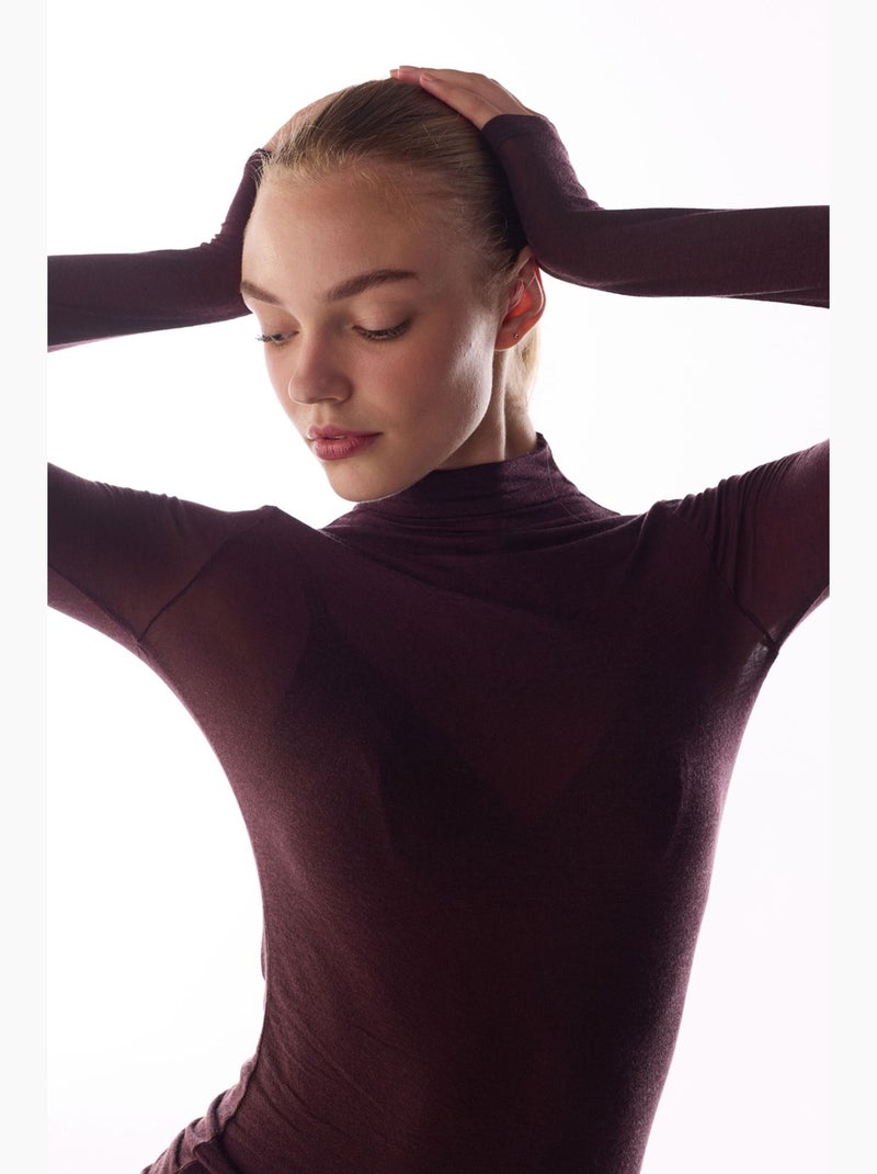 Blusa in cashmere con collo alto e maniche lunghe penti Rosso bordeaux - Kiabi