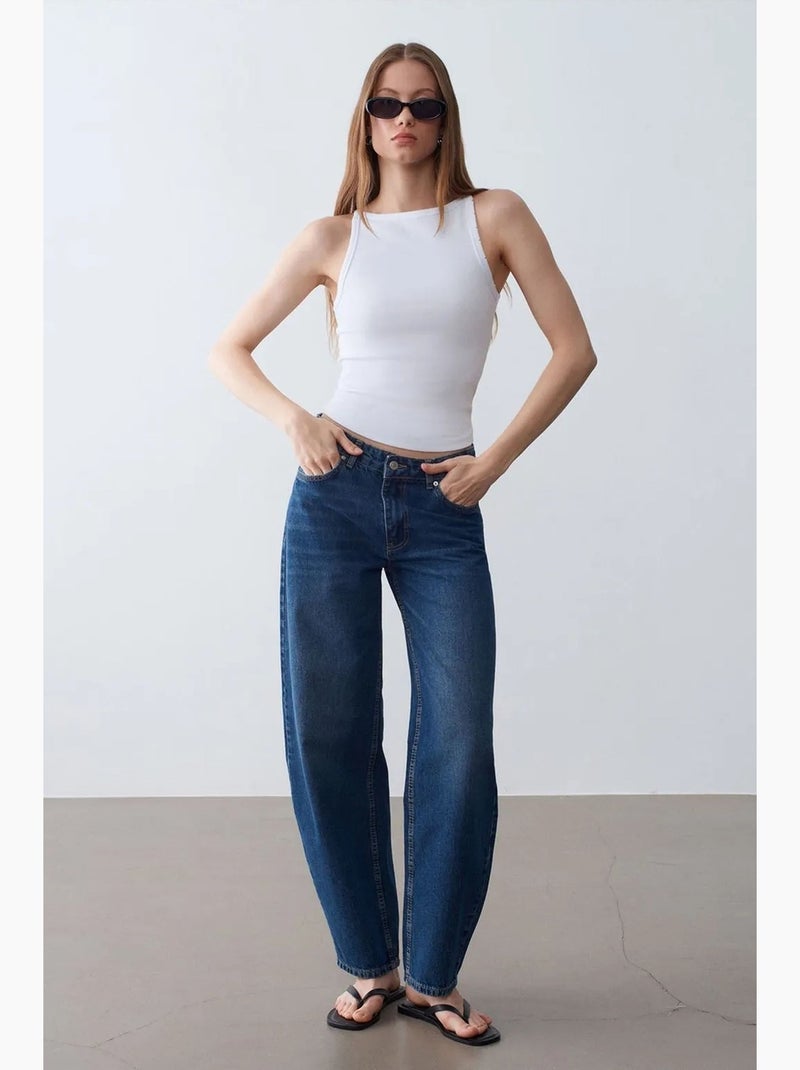 Blusa in cotone a coste con scollo all’americana dilvin Bianco - Kiabi