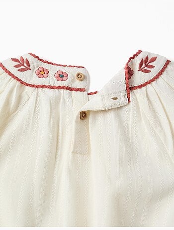 Blusa in cotone a manica lunga con colletto ricamato