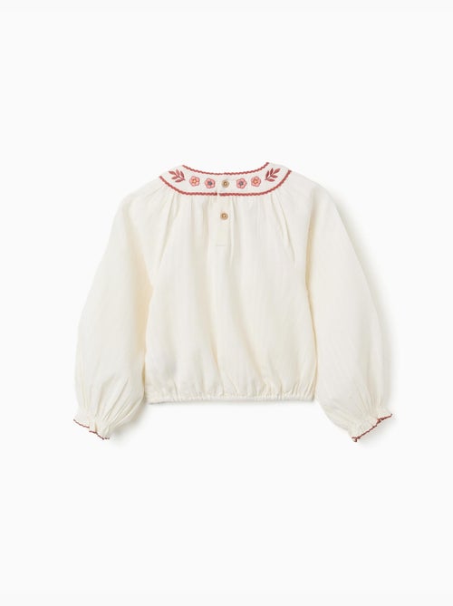 Blusa in cotone a manica lunga con colletto ricamato - Kiabi