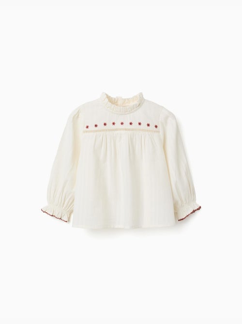 Blusa in cotone a manica lunga con fiori e volant - Kiabi
