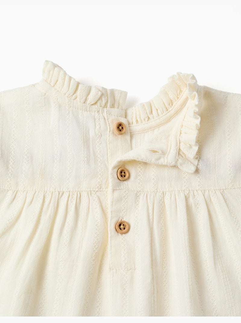 Blusa in cotone a manica lunga con fiori e volant Bianco - Kiabi