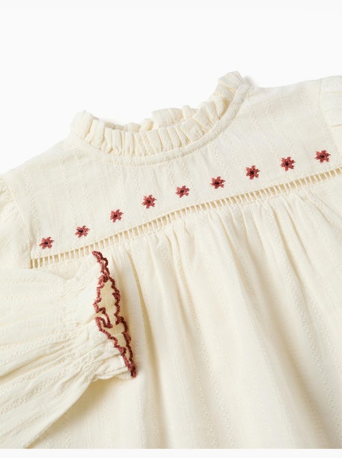 Blusa in cotone a manica lunga con fiori e volant - Kiabi
