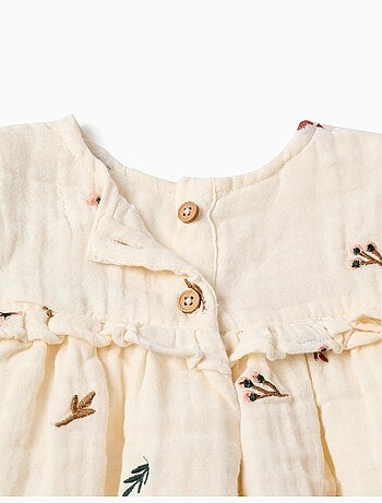 Blusa in cotone a manica lunga con fiori ricamati