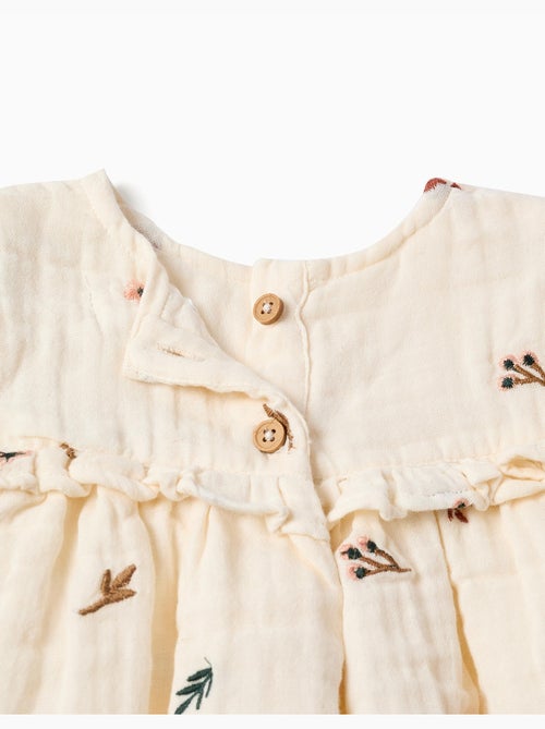Blusa in cotone a manica lunga con fiori ricamati - Kiabi