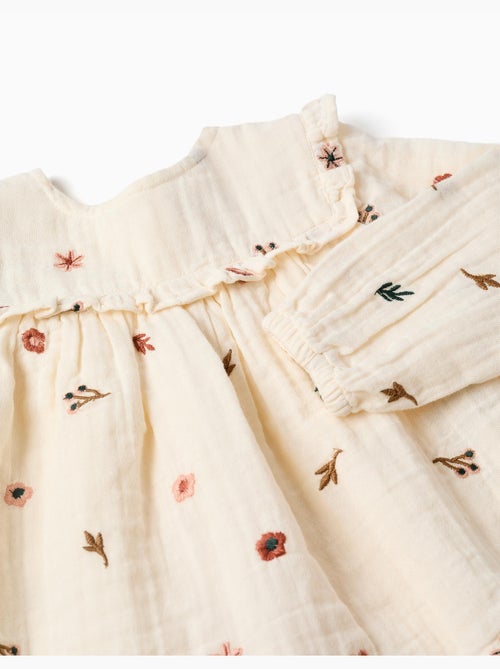 Blusa in cotone a manica lunga con fiori ricamati - Kiabi
