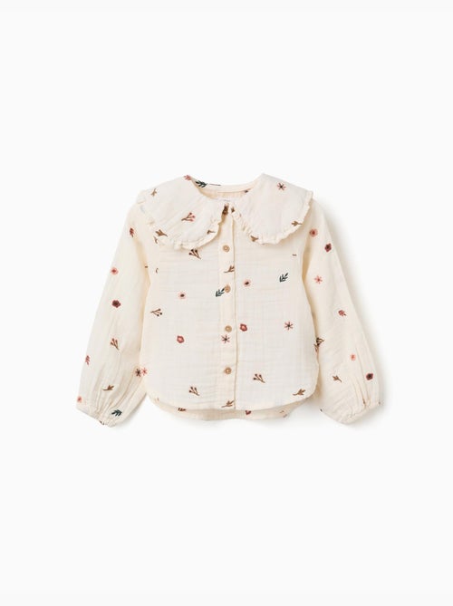 Blusa in cotone a manica lunga con fiori ricamati - Kiabi Blusa in cotone a manica lunga con fiori ricamati - Kiabi