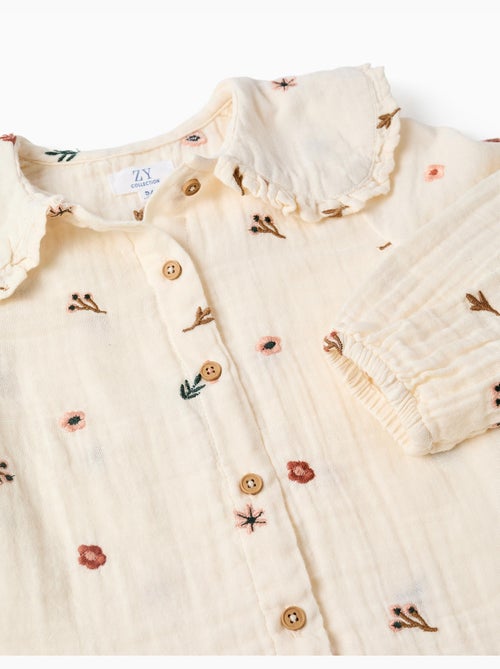 Blusa in cotone a manica lunga con fiori ricamati - Kiabi Blusa in cotone a manica lunga con fiori ricamati - Kiabi