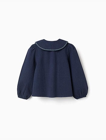 Blusa in cotone a manica lunga con fiori ricamati