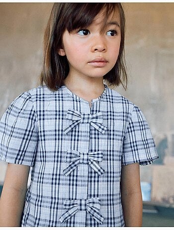 Blusa in cotone a quadri con fiocchi decorativi b&s