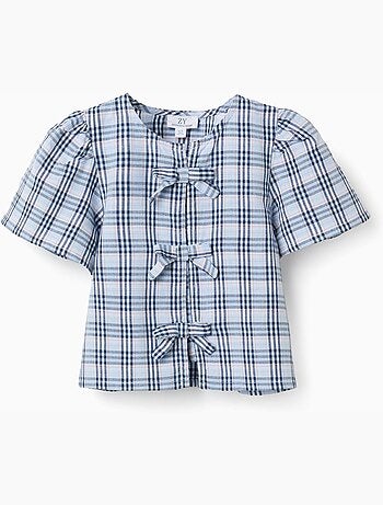 Blusa in cotone a quadri con fiocchi decorativi b&s