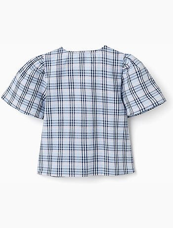 Blusa in cotone a quadri con fiocchi decorativi b&s