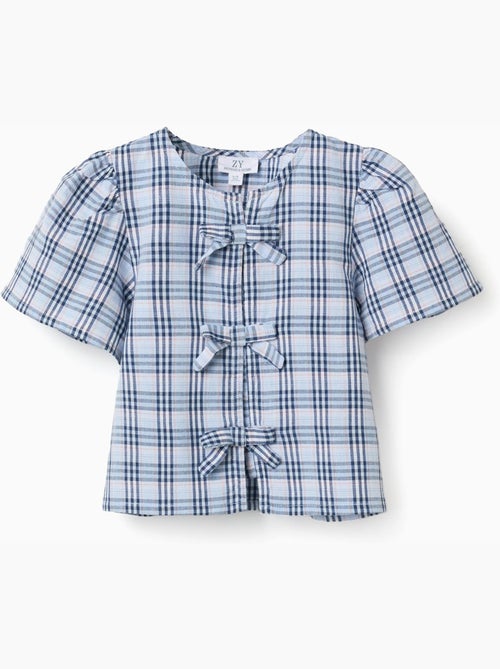 Blusa in cotone a quadri con fiocchi decorativi b&s - Kiabi