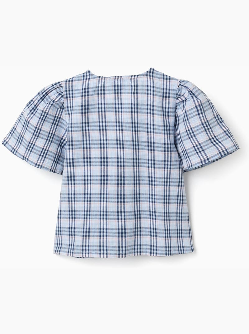 Blusa in cotone a quadri con fiocchi decorativi b&s Blu scuro - Kiabi