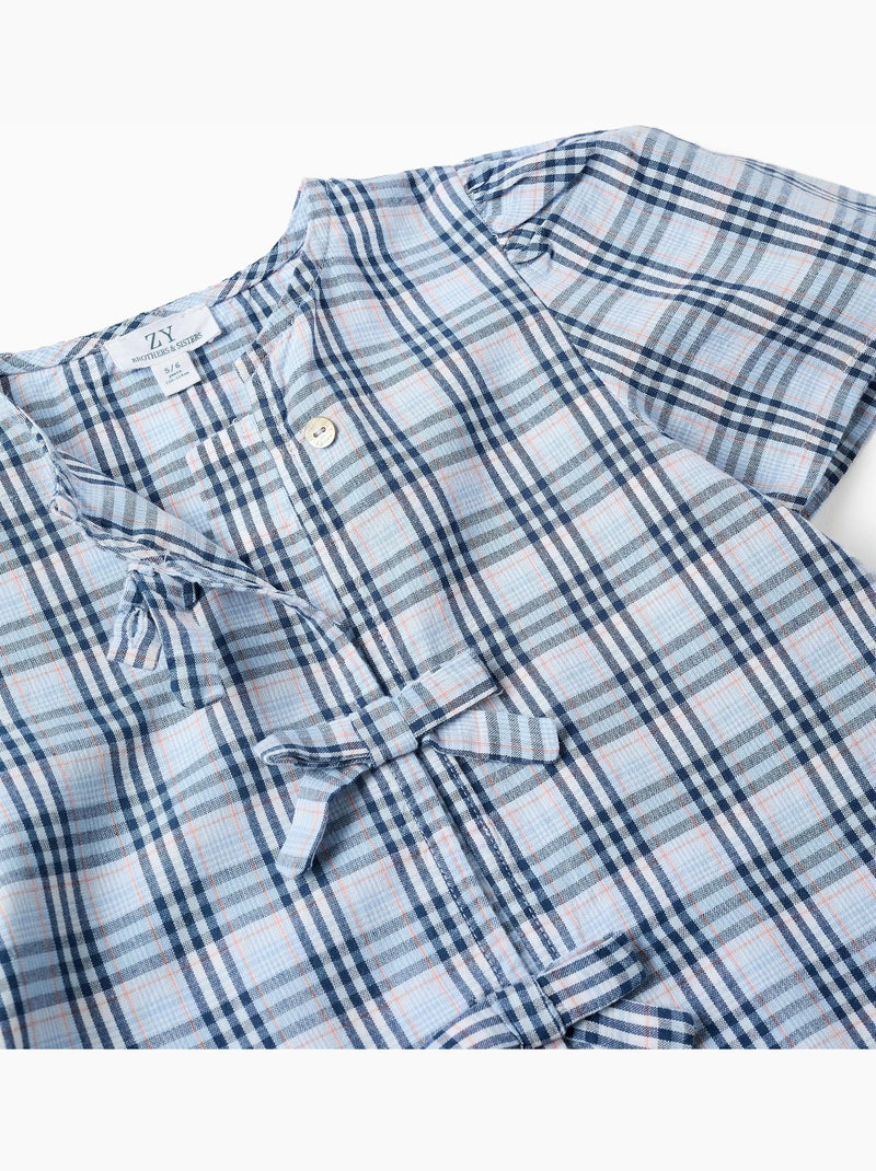 Blusa in cotone a quadri con fiocchi decorativi b&s Blu scuro - Kiabi