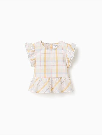 Blusa in cotone a quadri con volant B&S