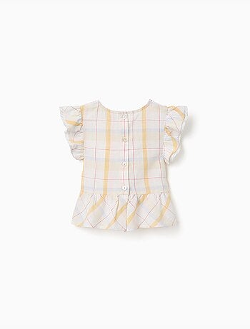 Blusa in cotone a quadri con volant B&S