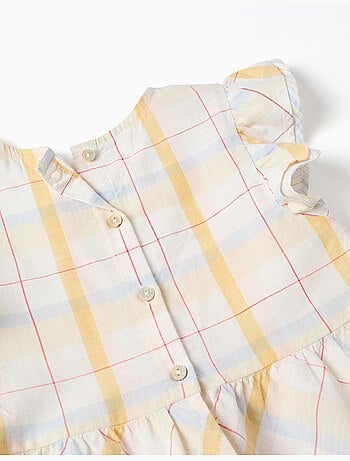 Blusa in cotone a quadri con volant B&S