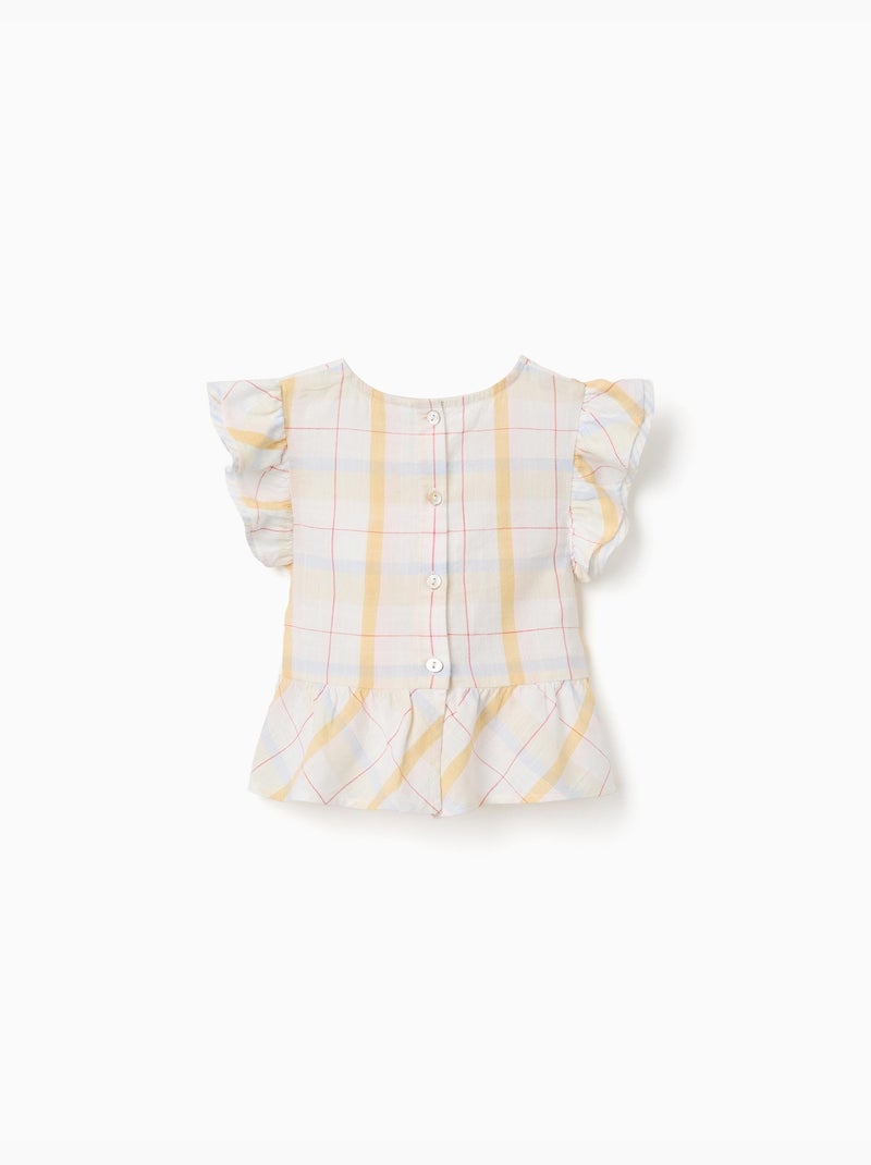 Blusa in cotone a quadri con volant B&S Bianco - Kiabi