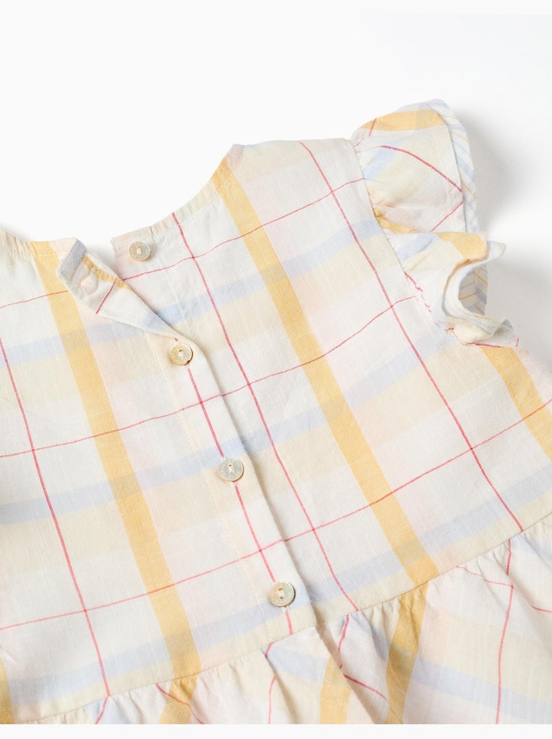 Blusa in cotone a quadri con volant B&S Bianco - Kiabi