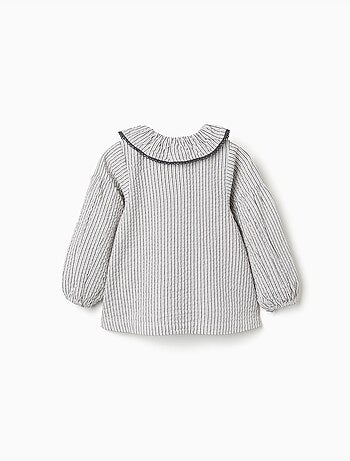 Blusa in cotone a righe con colletto arricciato b&s