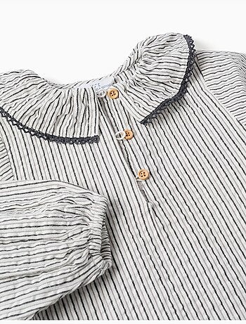 Blusa in cotone a righe con colletto arricciato b&s