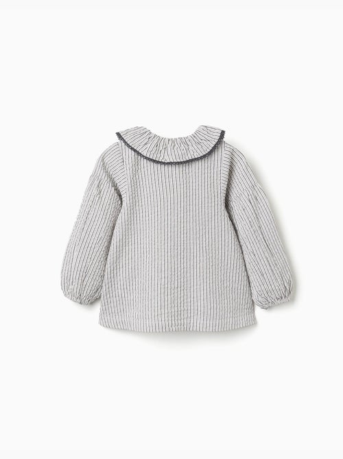 Blusa in cotone a righe con colletto arricciato b&s - Kiabi