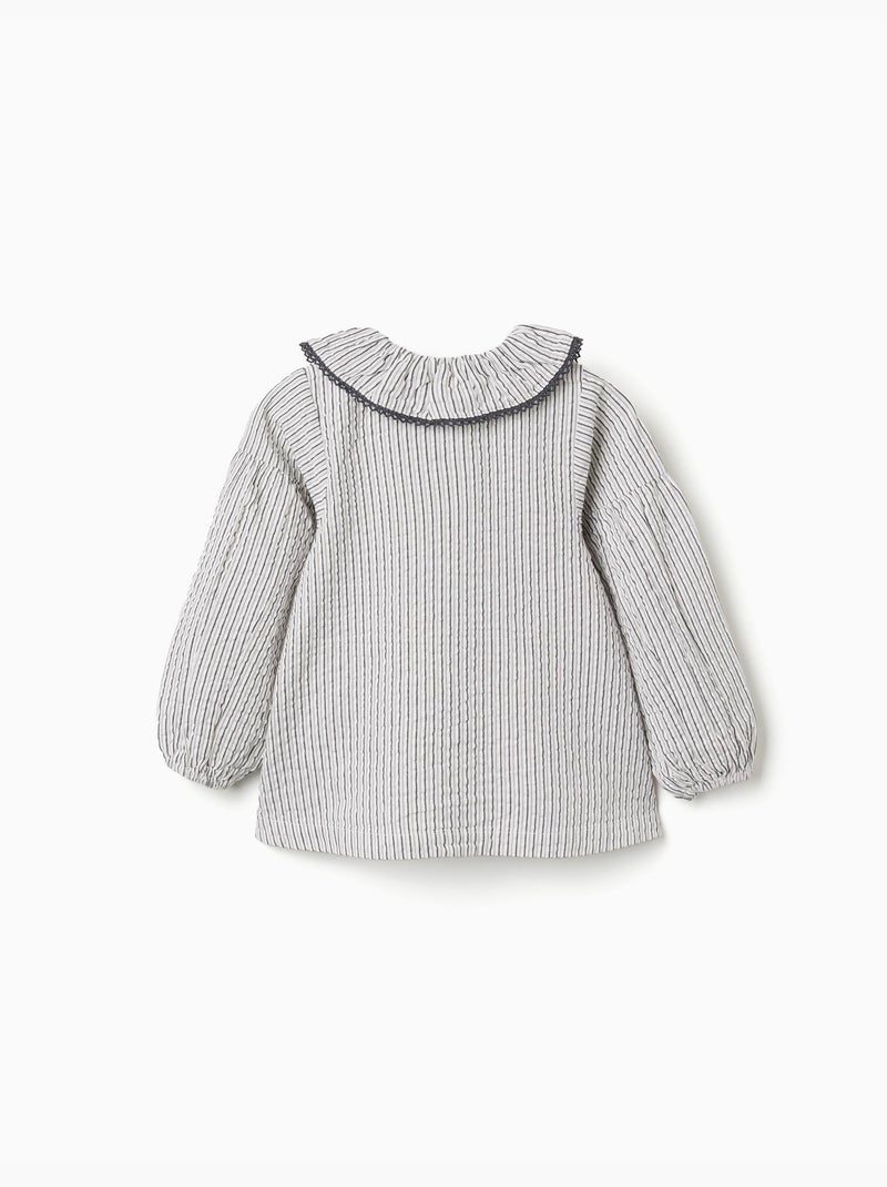 Blusa in cotone a righe con colletto arricciato b&s Bianco - Kiabi