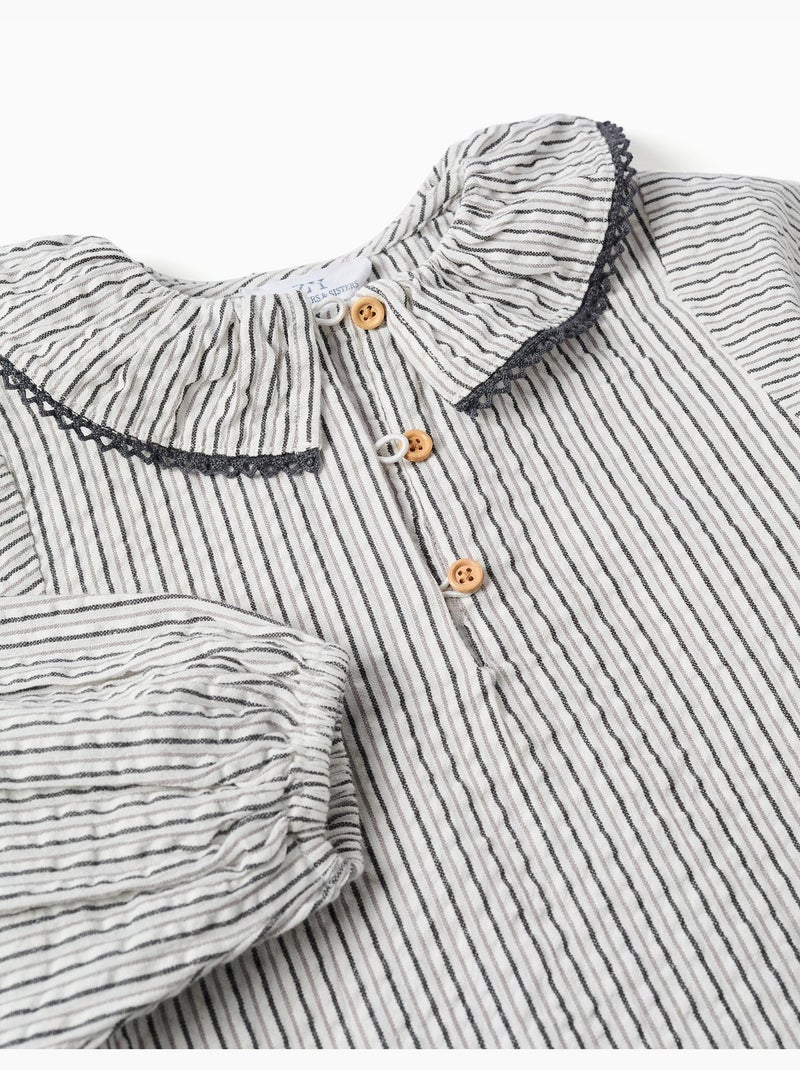 Blusa in cotone a righe con colletto arricciato b&s Bianco - Kiabi