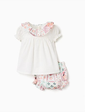 Blusa in cotone + bloomers con motivo piastrella