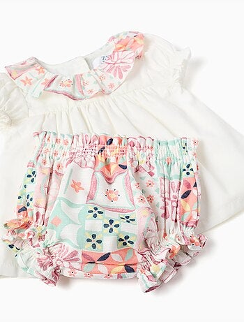 Blusa in cotone + bloomers con motivo piastrella
