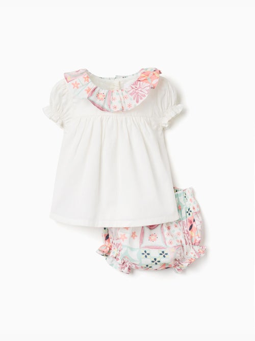 Blusa in cotone + bloomers con motivo piastrella - Kiabi Blusa in cotone + bloomers con motivo piastrella - Kiabi