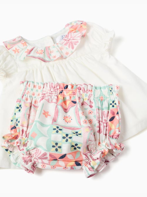 Blusa in cotone + bloomers con motivo piastrella - Kiabi Blusa in cotone + bloomers con motivo piastrella - Kiabi